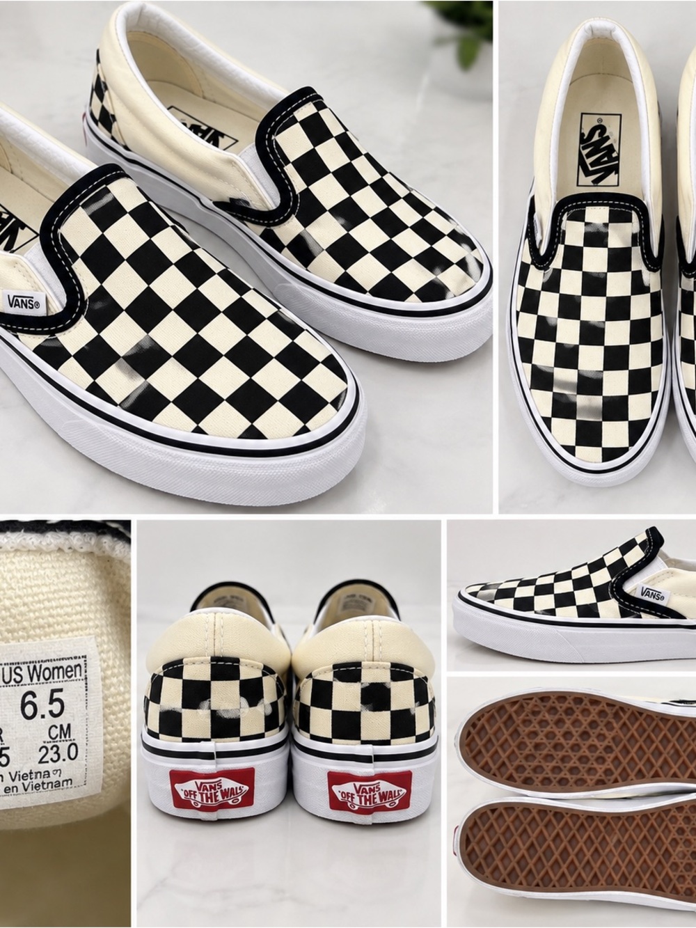 Vans Kids Checkerboard Slip-On Sneakers - Black & Cream